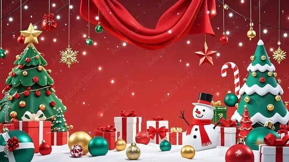 Naklejka premium christmas card with christmas tree and snowman