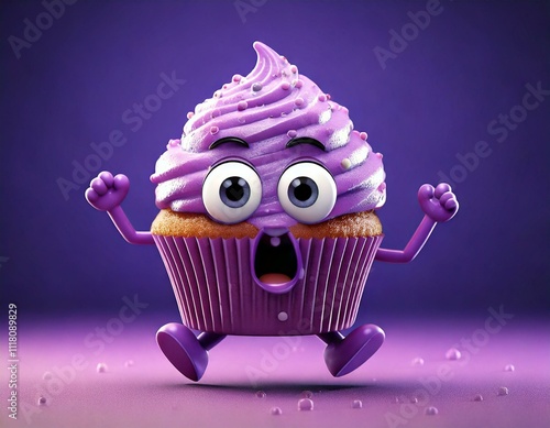 Cute Cartoon Purple Cupcake...