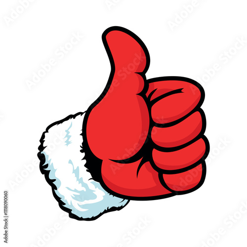 Santa Claus hand showing like sign. Christmas poster template design, concept poster or greeting card. Vector on transparent background