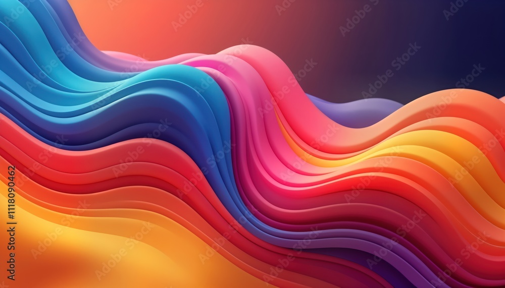 Fototapeta premium Abstract 3D background with colorful wavy lines. Vibrant colors blend seamlessly. Dynamic shapes create flowing movement. Modern design. Ideal for tech, web design, digital art projects. Abstract
