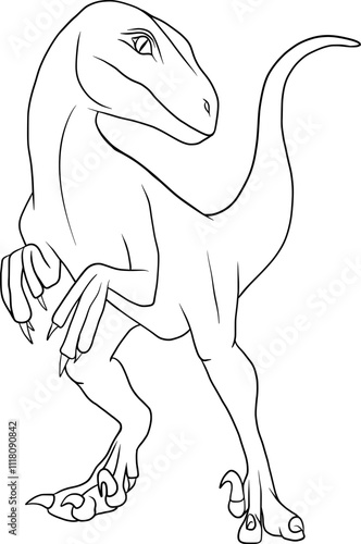 dinosaur velociraptor, raptor vector outline illustration