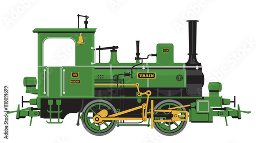 vector drawing of a vintage railway steam locomotive in cartoon style