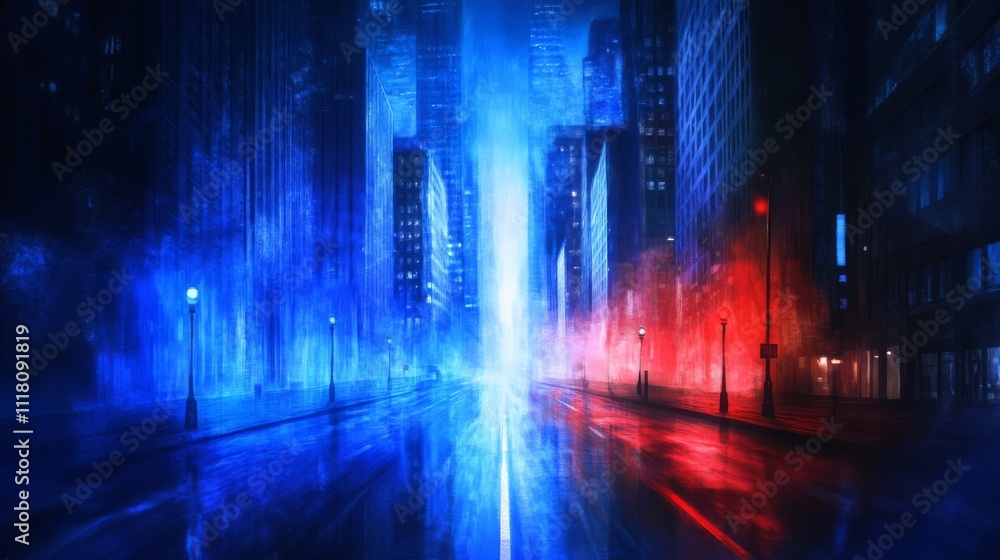 Dual Cityscape Blue and Red Night Street, Digital Painting, Cyberpunk, Urban Fantasy, City Lights Cyberpunk, Digital art Dual Cityscape Blue and Red Night Street, Digital Painting, Cyberpunk, Urban Fantasy, City Lights Cyberpunk, Digital art