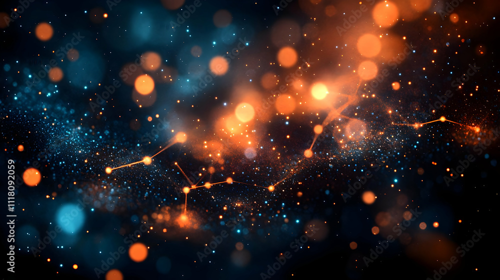 Obraz premium Bokeh Team Collaboration concept as Bokeh digital art background featuring blurred lights and collaborative elements symbolizing teamwork and community management with copy space. in Photo Stock Con