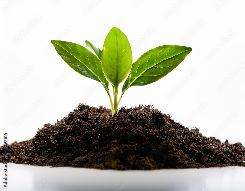 young plant sprouting from fertile soil, surrounded by lush greenery, representing growth and sustainability for eco-friendly initiatives young plant sprouting from fertile soil, surrounded by lush greenery, representing growth and sustainability for eco-friendly initiatives