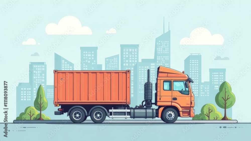 illustration of a cargo truck on a city background illustration of a cargo truck on a city background