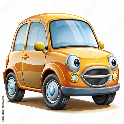 A cartoon-style car, with bold colors and exaggerated features, displayed