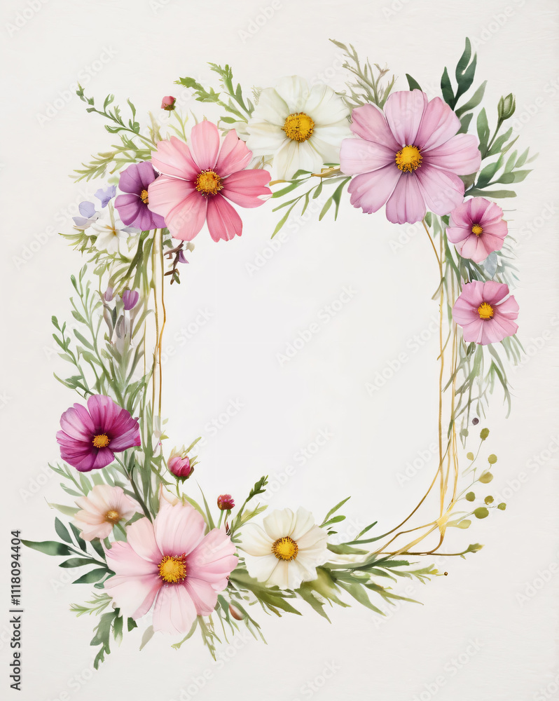 Fototapeta premium Elegant blank wedding card with floral accents.