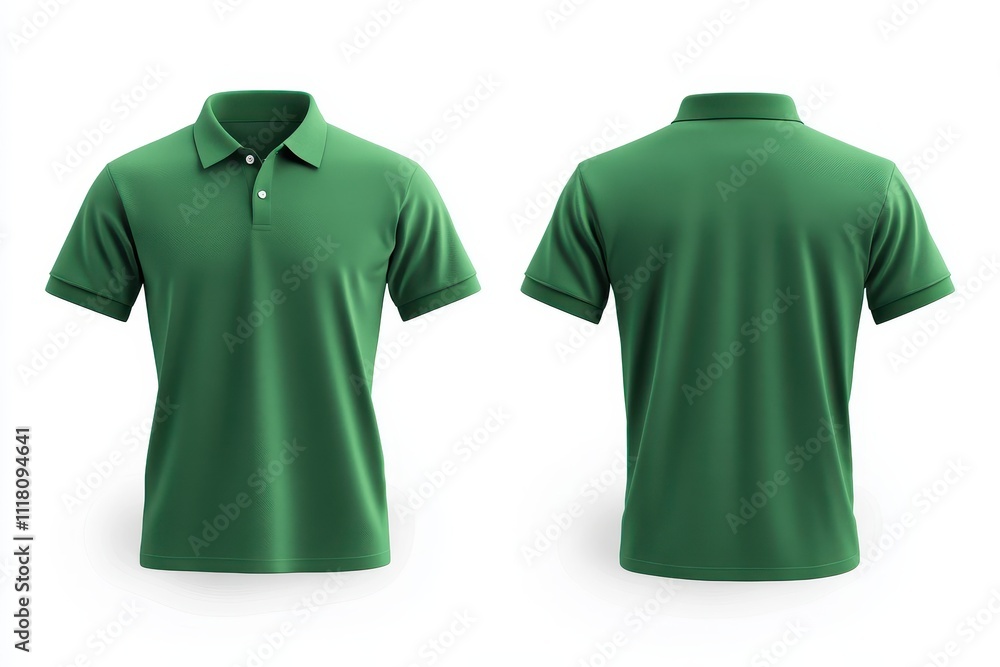 A green polo shirt shown from both the front and back isolated on a white background A green polo shirt shown from both the front and back isolated on a white background