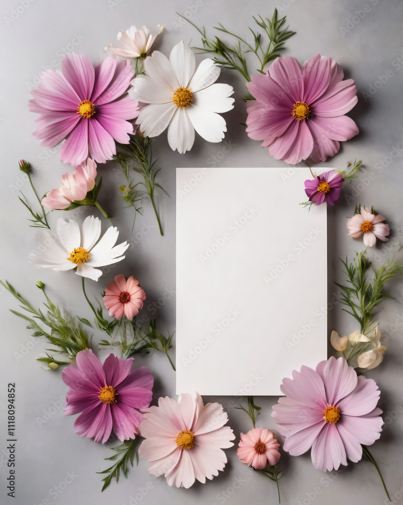 Elegant blank wedding card with floral accents. Elegant blank wedding card with floral accents.
