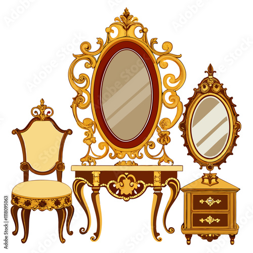 antique mirror and chair