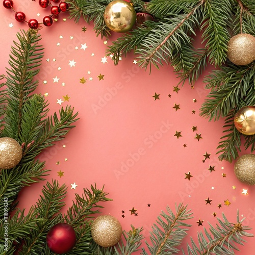 Free Photo christmas wreath with bells and boxgreeting card Christmas border with copy space festive background photo