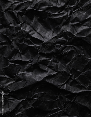 Dark Crumpled Paper Texture Black Background Abstract Design Grunge Style