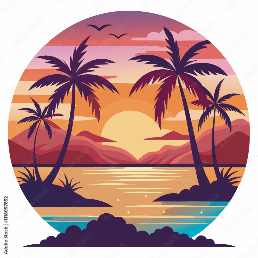 Obraz premium summer sunset vector art 