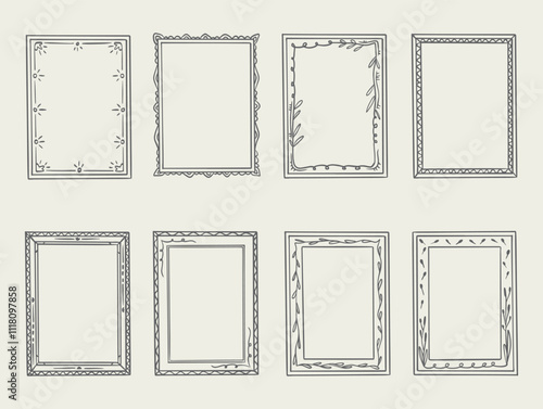 hand drawn doodle photo frames, cute hand drawn painting frame, picture framing borders with decorative elements.