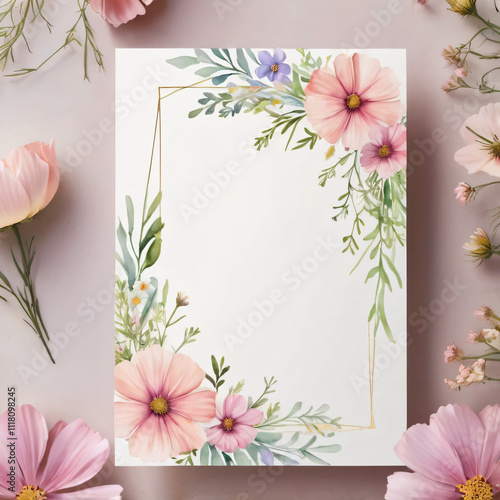 Beautiful wedding invite featuring delicate flowers.