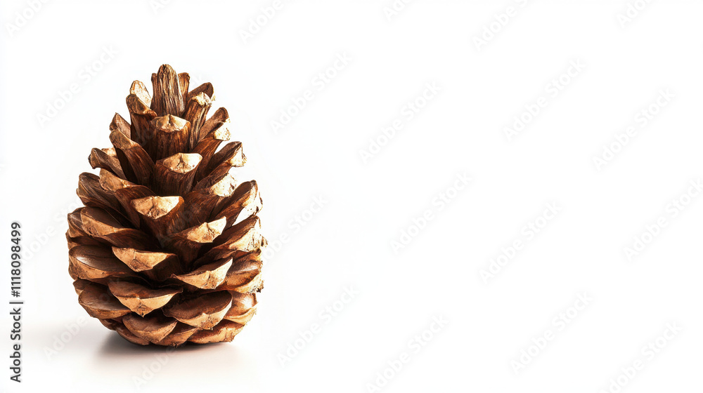 Close-up of a single pine cone on a white background, highlighting its textured scales and natural brown tones. Close-up of a single pine cone on a white background, highlighting its textured scales and natural brown tones.