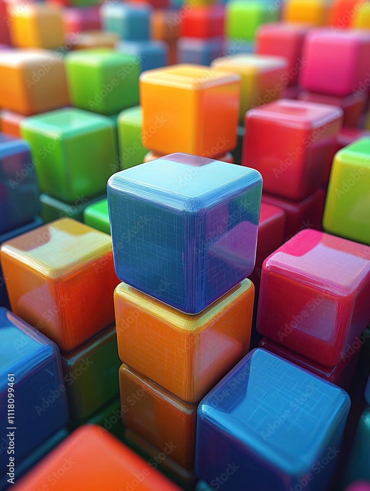 Colorful cubes in various vibrant hues create 3D design. Stacks of blocks form abstract pattern. Geometric shapes make eye-catching illustration. Image evokes concepts of creativity, design, Colorful cubes in various vibrant hues create 3D design. Stacks of blocks form abstract pattern. Geometric shapes make eye-catching illustration. Image evokes concepts of creativity, design,