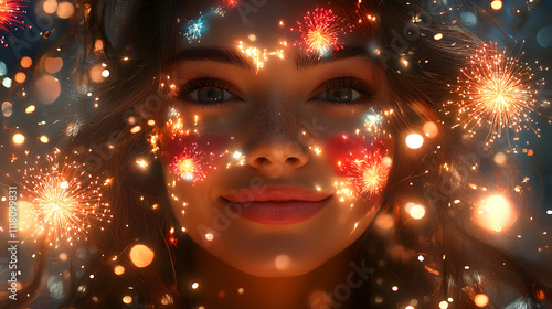 Wallpaper Mural Close up Portrait of Person Holding Australian Flag with Fireworks Reflection concept as Close up portrait of individual holding Australian flag fireworks reflected in eyes joyful expression symbolizi Torontodigital.ca