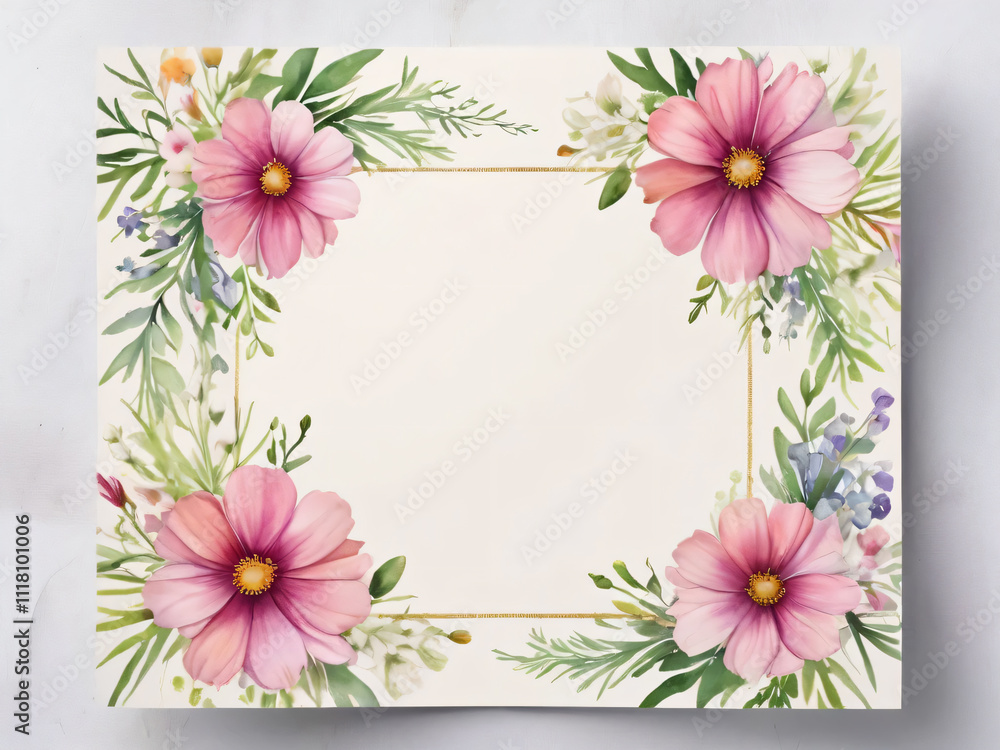 Elegant blank wedding card with floral accents. Elegant blank wedding card with floral accents.