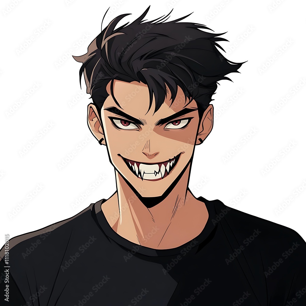Vampire Fangs Anime boy with a sly grin, on a white background. Vampire Fangs Anime boy with a sly grin, on a white background.