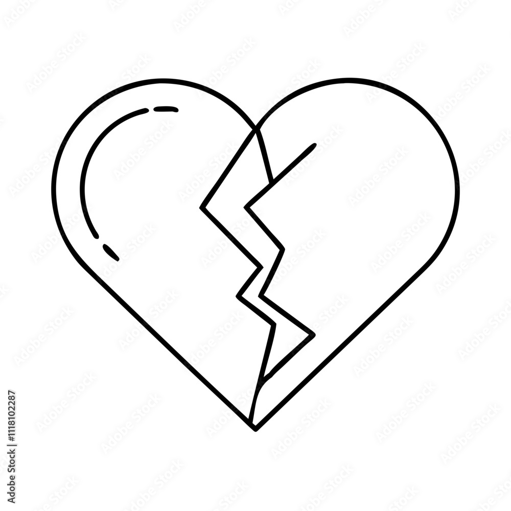 broken heart icon, valentines day illustration, valentine icon - simple black line art of broken heart, symbolizing valentines day celebrations. valentine vector. broken heart icon, valentines day illustration, valentine icon - simple black line art of broken heart, symbolizing valentines day celebrations. valentine vector.