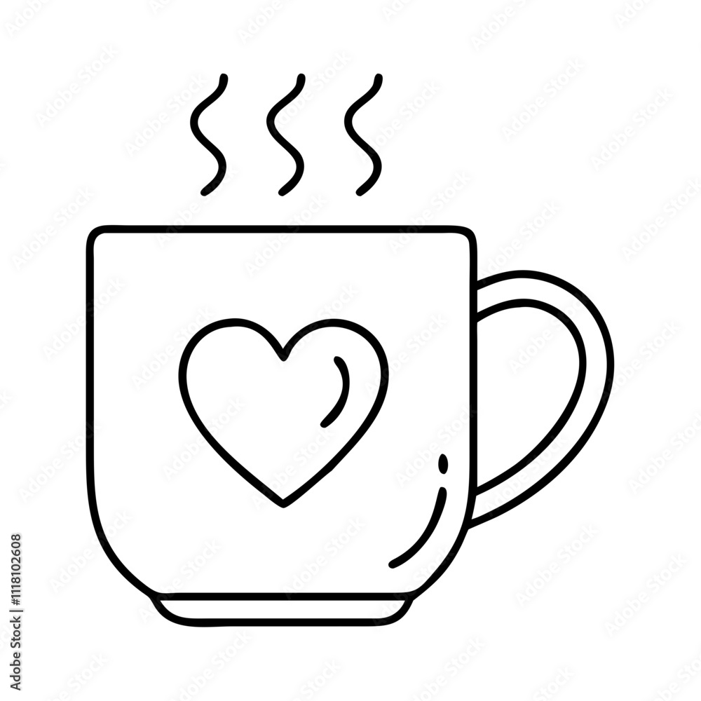 coffee mug with heart icon, valentines day illustration, valentine icon - simple black line art of coffee mug with heart, symbolizing valentines day celebrations. valentine vector. coffee mug with heart icon, valentines day illustration, valentine icon - simple black line art of coffee mug with heart, symbolizing valentines day celebrations. valentine vector.