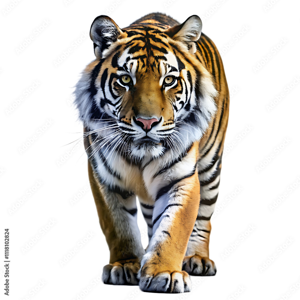 Tiger walking isolated on white background isolated on white background as transparent. PNG. AI GENERATED Tiger walking isolated on white background isolated on white background as transparent. PNG. AI GENERATED