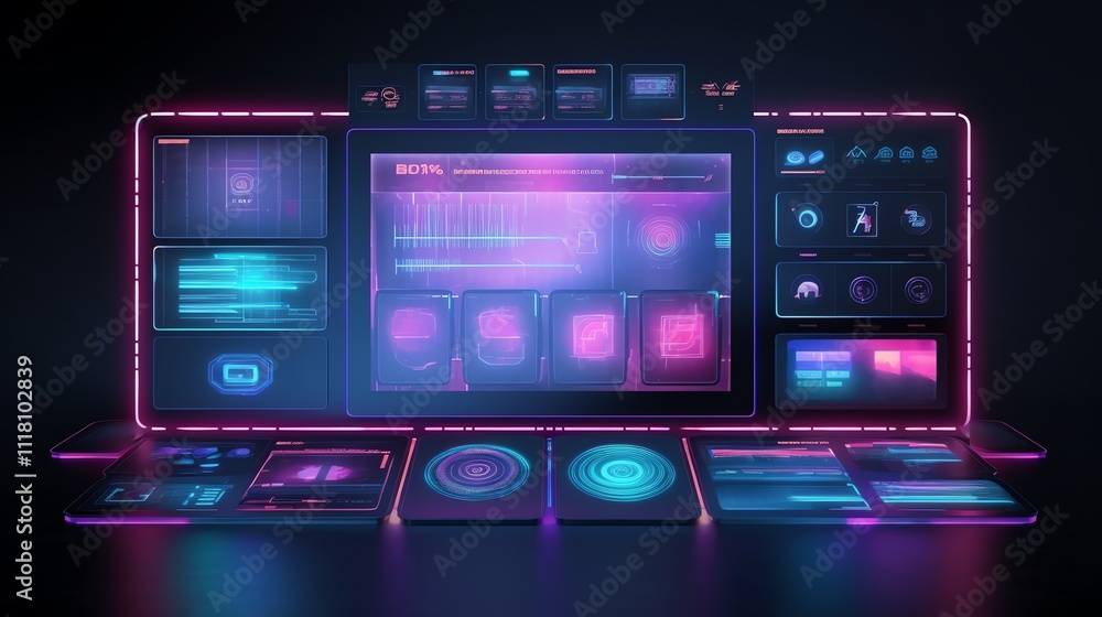 Futuristic digital dashboard interface with neon lights. Futuristic digital dashboard interface with neon lights.