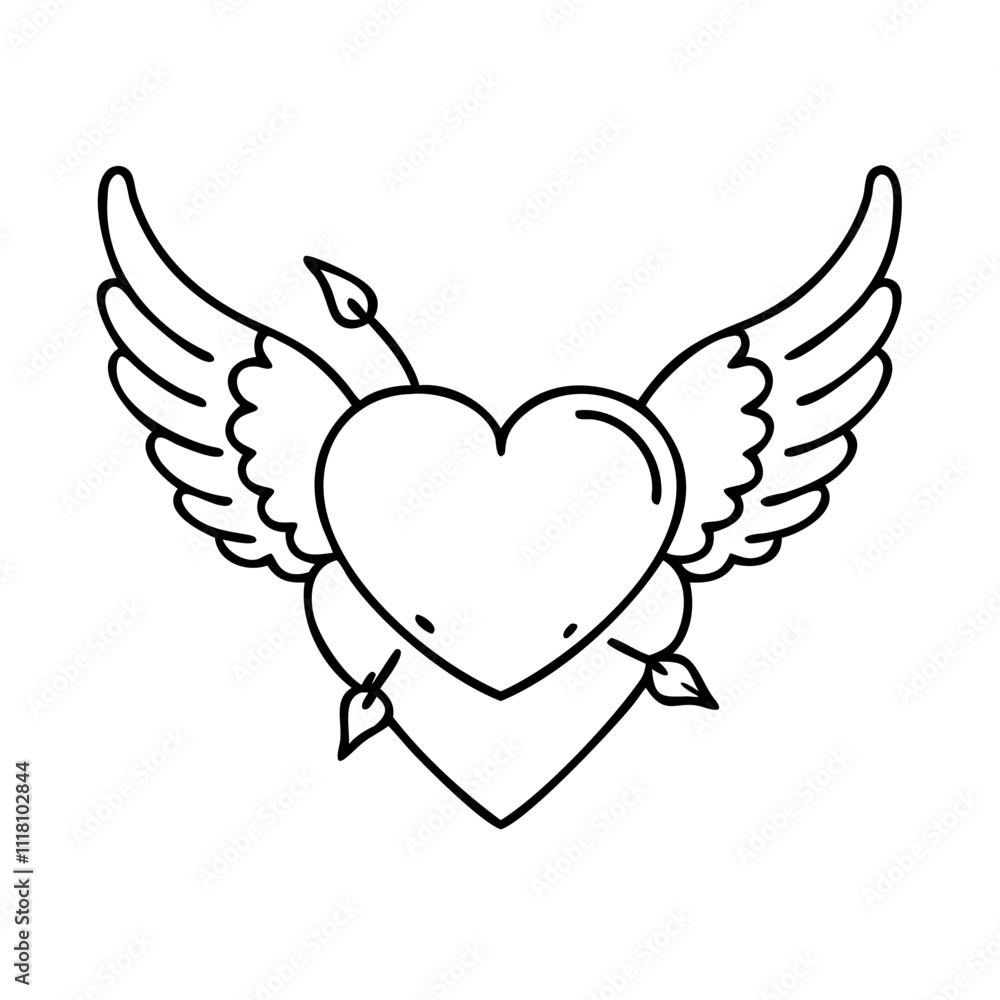 Obraz premium cupid wings icon, valentines day illustration, valentine icon - simple black line art of cupid wings, symbolizing valentines day celebrations. valentine vector.