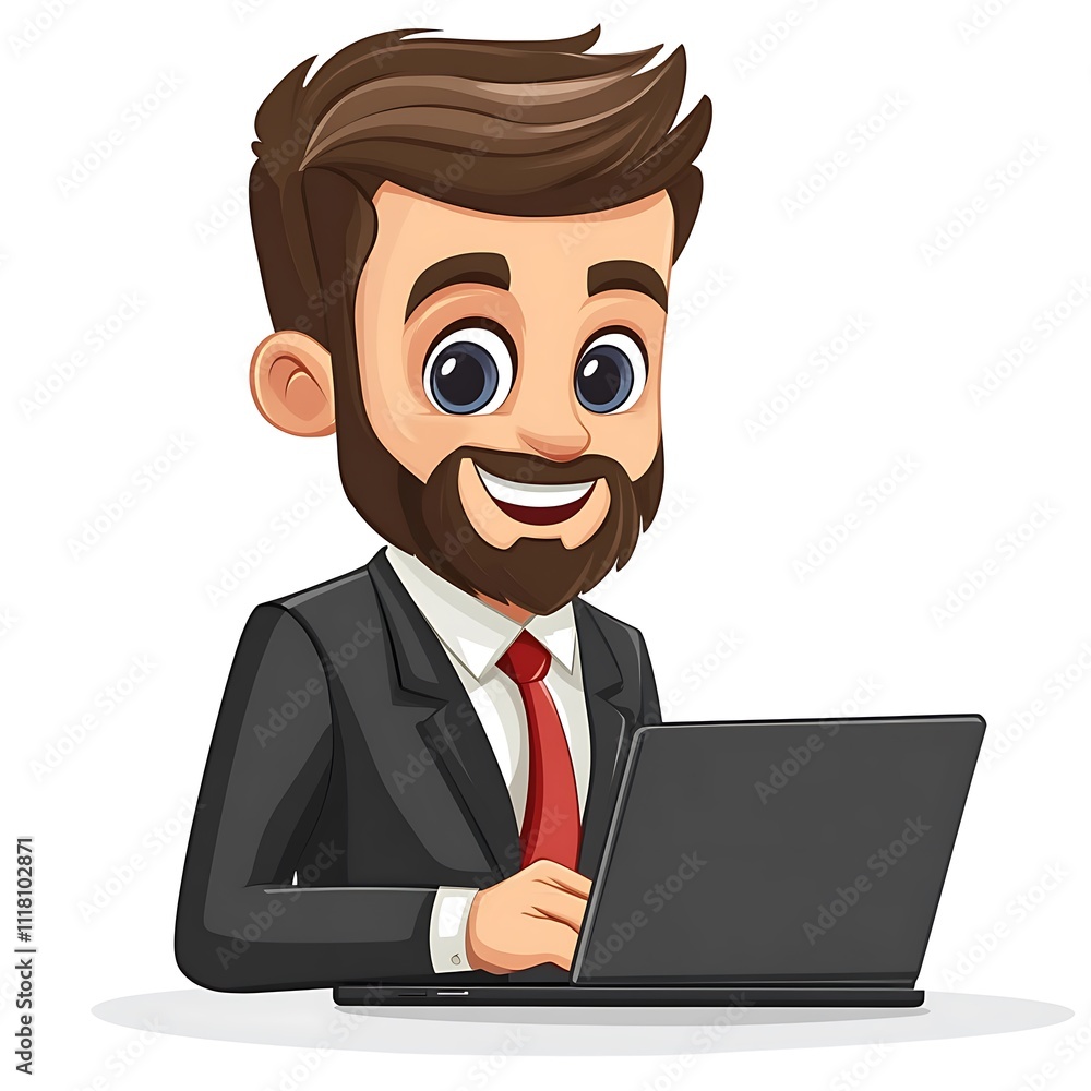Cartoon sales guy in a smart suit, sitting on a chair with arms crossed and smiling on a white background. Cartoon sales guy in a smart suit, sitting on a chair with arms crossed and smiling on a white background.