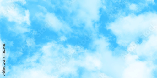 Blue sky with white clouds background, Romantic sky, nature background of romantic summer blue sky with fluffy clouds, Beautiful puffy clouds in bright blue sky in day sunlight.