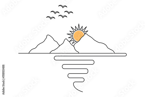 Mountain continuous one line drawing with black and white background