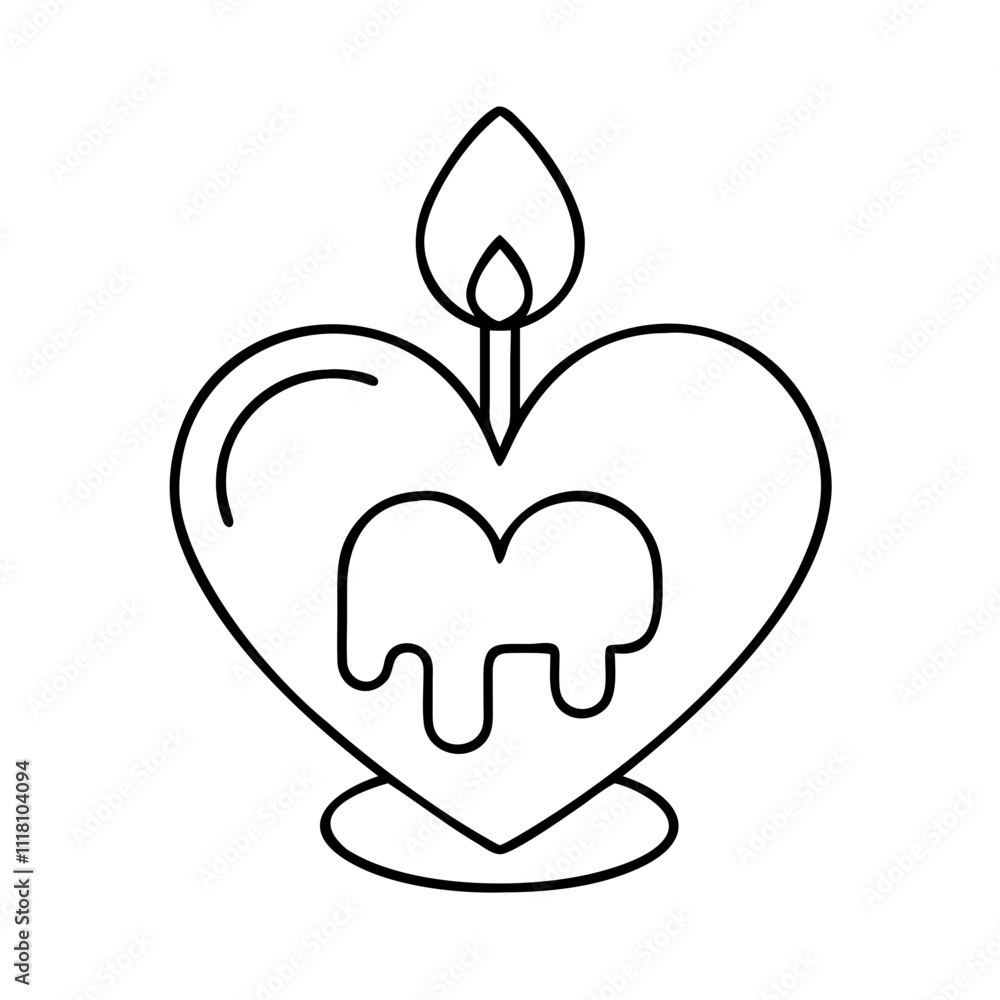 Obraz premium heart shaped candle icon, valentines day illustration, valentine icon - simple black line art of heart shaped candle, symbolizing valentines day celebrations. valentine vector.