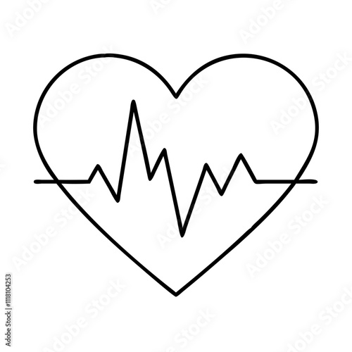 heart with heartbeat icon, valentines day illustration, valentine icon - simple black line art of heart with heartbeat, symbolizing valentines day celebrations. valentine vector.