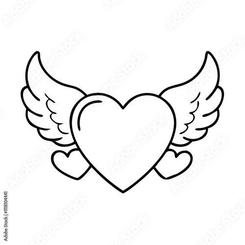 heart with wings icon, valentines day illustration, valentine icon - simple black line art of heart with wings, symbolizing valentines day celebrations. valentine vector.