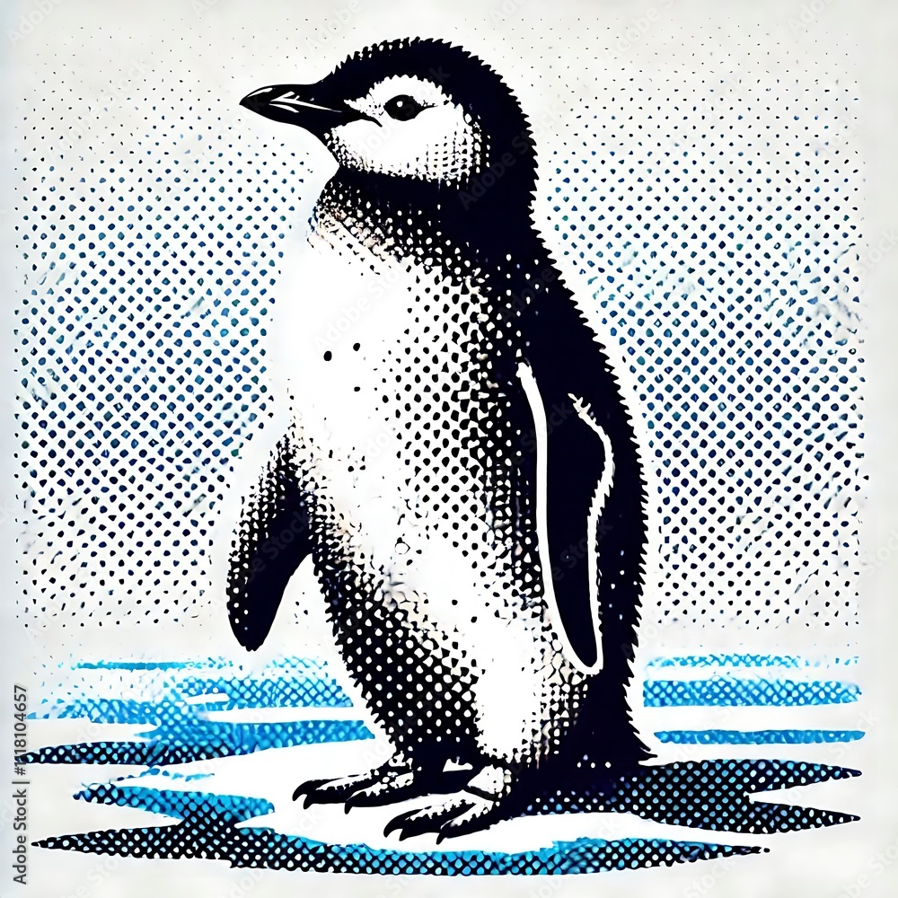 Stylized illustration of a penguin on ice. Stylized illustration of a penguin on ice.