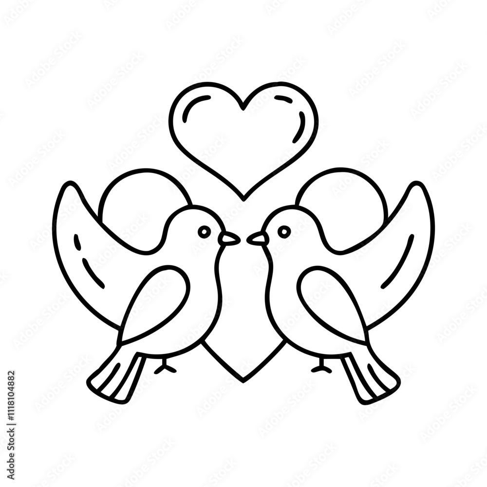 lovebirds icon, valentines day illustration, valentine icon - simple black line art of lovebirds, symbolizing valentines day celebrations. valentine vector.