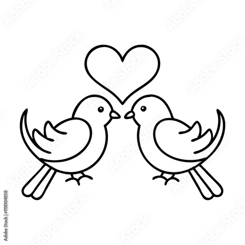 lovebirds icon, valentines day illustration, valentine icon - simple black line art of lovebirds, symbolizing valentines day celebrations. valentine vector.