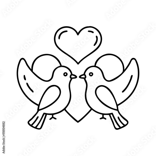 lovebirds icon, valentines day illustration, valentine icon - simple black line art of lovebirds, symbolizing valentines day celebrations. valentine vector.