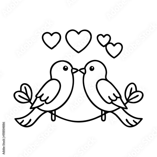 lovebirds icon, valentines day illustration, valentine icon - simple black line art of lovebirds, symbolizing valentines day celebrations. valentine vector.