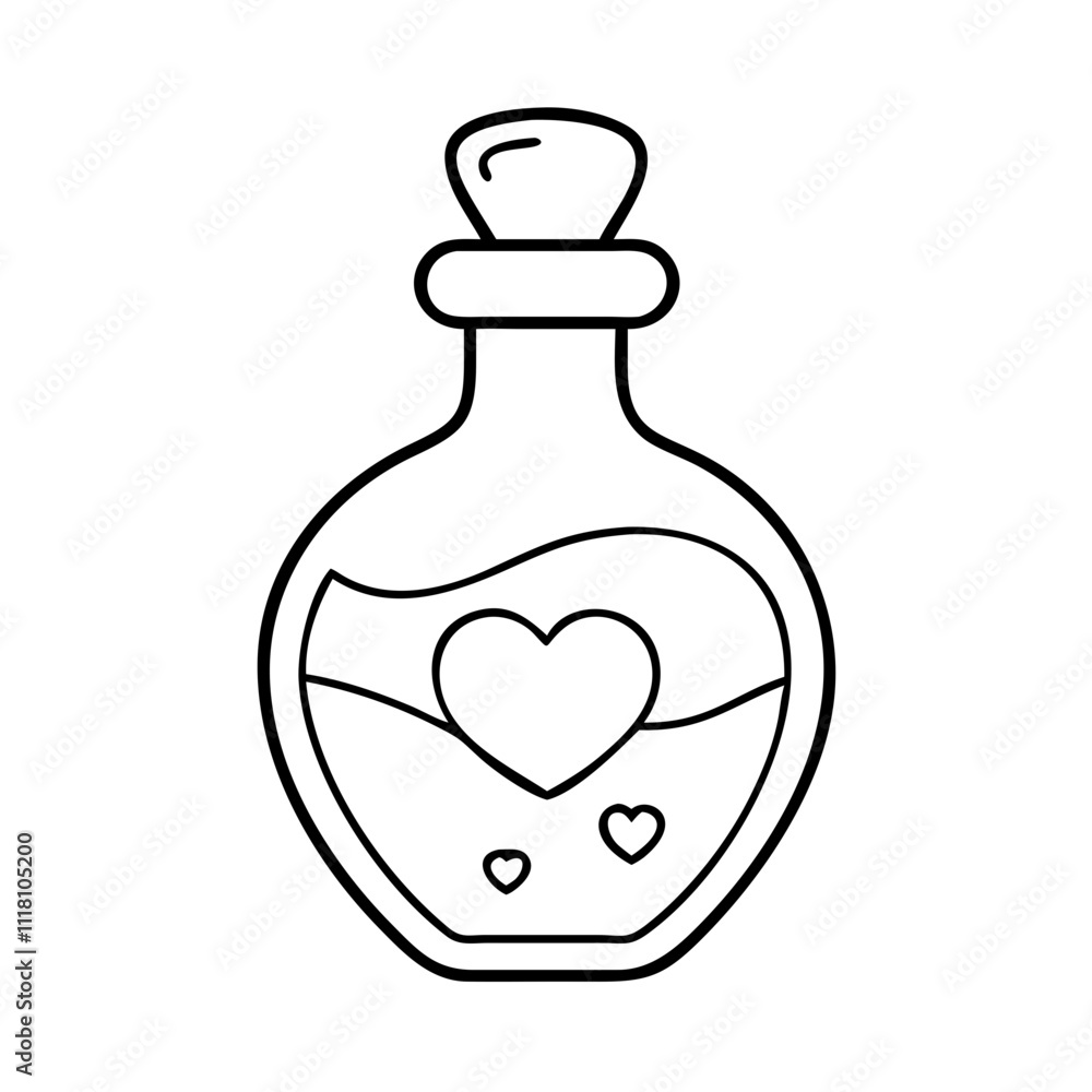 Obraz premium love potion bottle icon, valentines day illustration, valentine icon - simple black line art of love potion bottle, symbolizing valentines day celebrations. valentine vector.