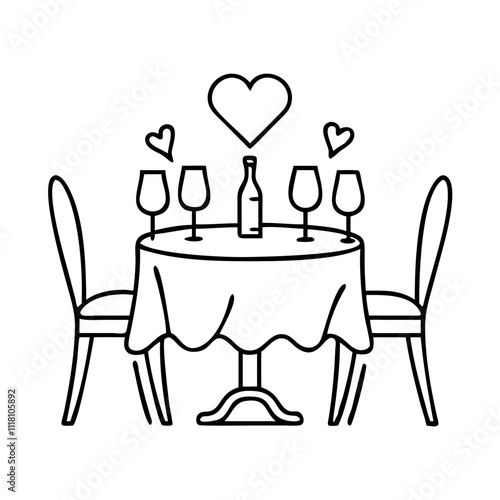 romantic dinner table icon, valentines day illustration, valentine icon - simple black line art of romantic dinner table, symbolizing valentines day celebrations. valentine vector.