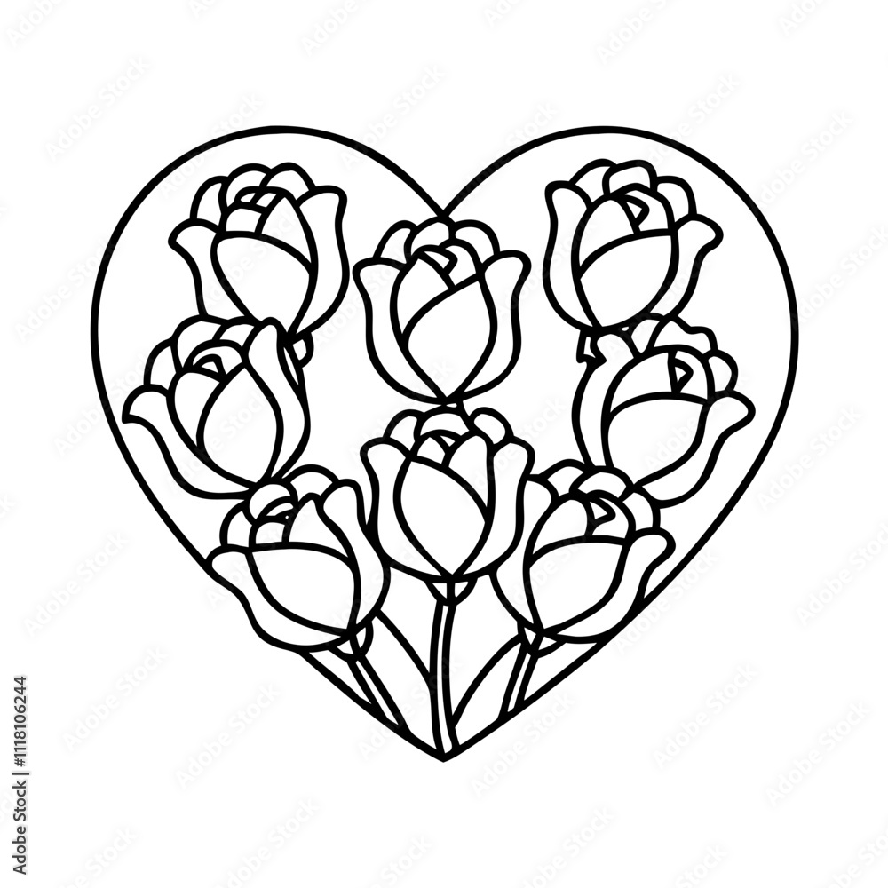 roses in heart shape icon, valentines day illustration, valentine icon - simple black line art of roses in heart shape, symbolizing valentines day celebrations. valentine vector. roses in heart shape icon, valentines day illustration, valentine icon - simple black line art of roses in heart shape, symbolizing valentines day celebrations. valentine vector.