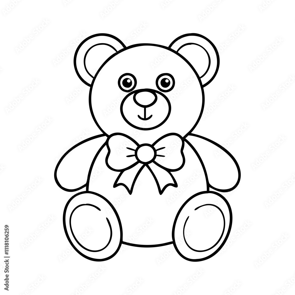 Obraz premium teddy bear with bow icon, valentines day illustration, valentine icon - simple black line art of teddy bear with bow, symbolizing valentines day celebrations. valentine vector.