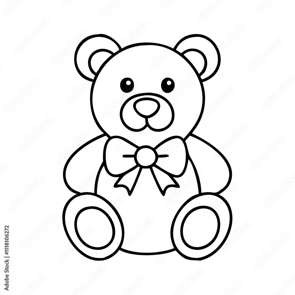 Obraz premium teddy bear with bow icon, valentines day illustration, valentine icon - simple black line art of teddy bear with bow, symbolizing valentines day celebrations. valentine vector.