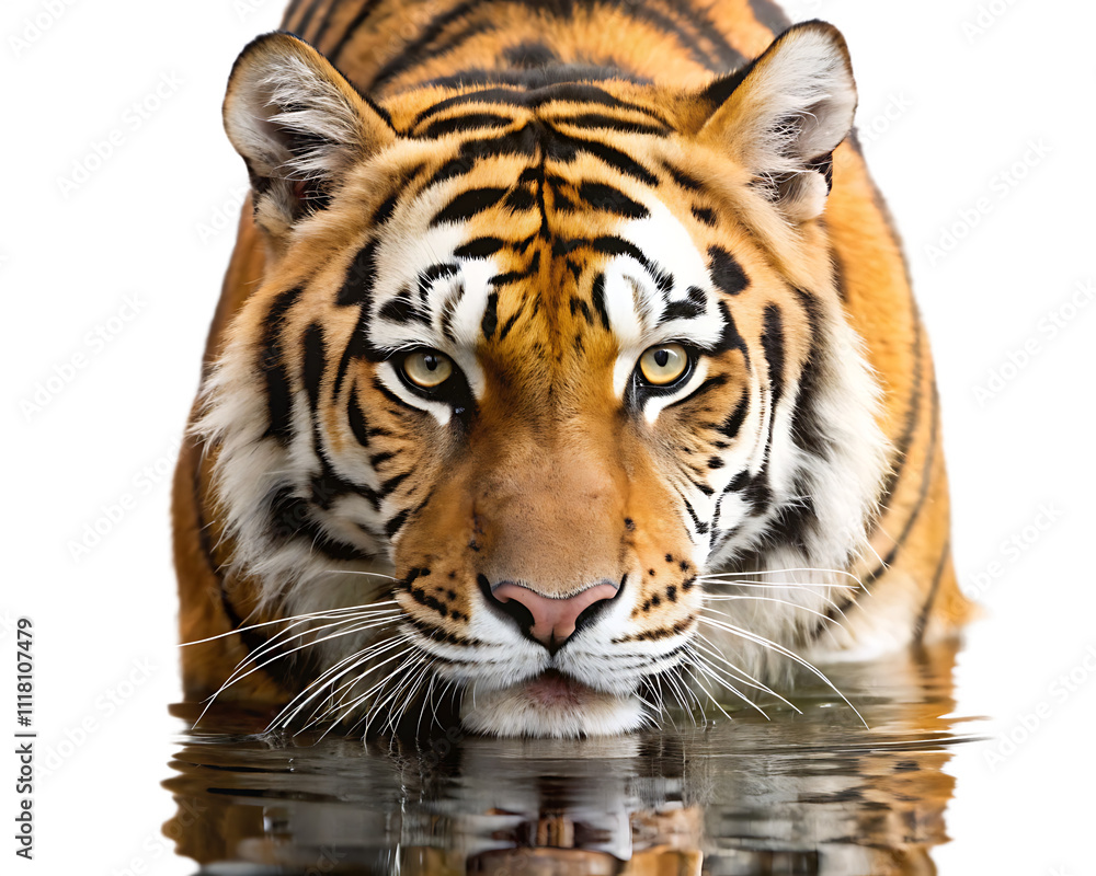 Fototapeta premium Tiger Drinking Water isolated on white background isolated on white background as transparent. PNG. AI GENERATED