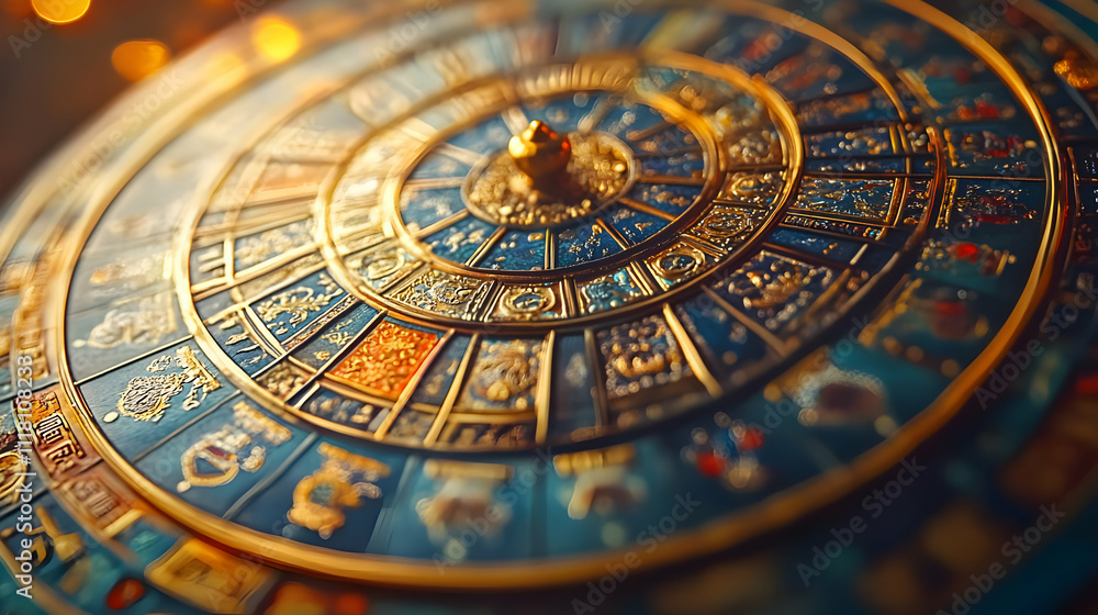 Obraz premium Macro Close up of Seollal Lunar Calendar concept as A macro close up of a traditional Korean lunar calendar used during Seollal showcasing intricate designs and vibrant colors symbolizing time honored