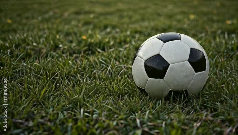 A black and white soccer ball on a grassy field A black and white soccer ball on a grassy field