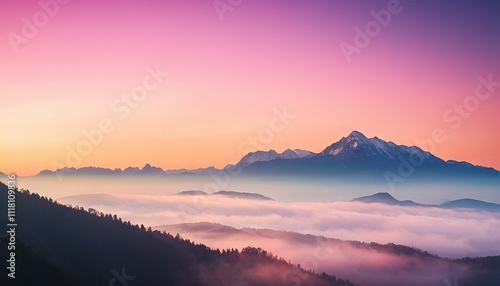 Golden Dawn Illuminates Misty Mountain Peaks background 5